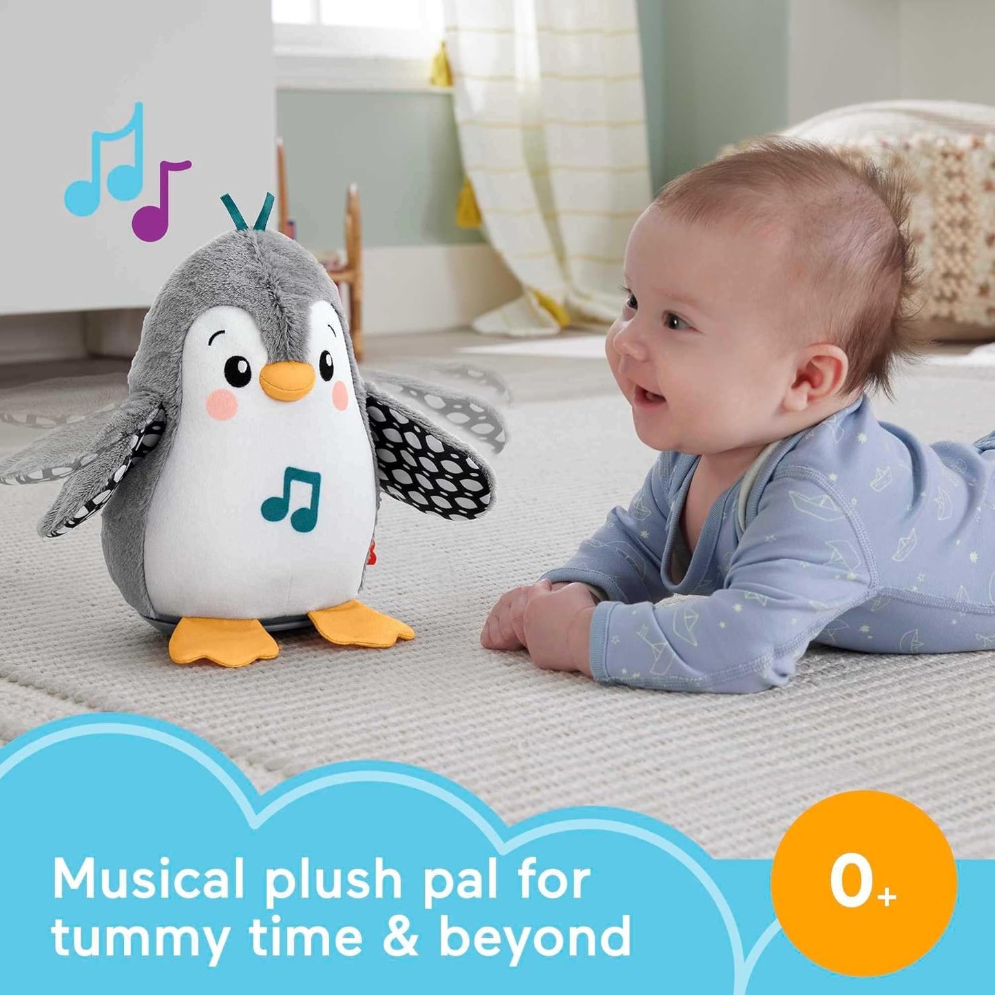 Fisher Price Baby Tummy Time Toy Flap & Wobble Penguin Electronic Plush Doll