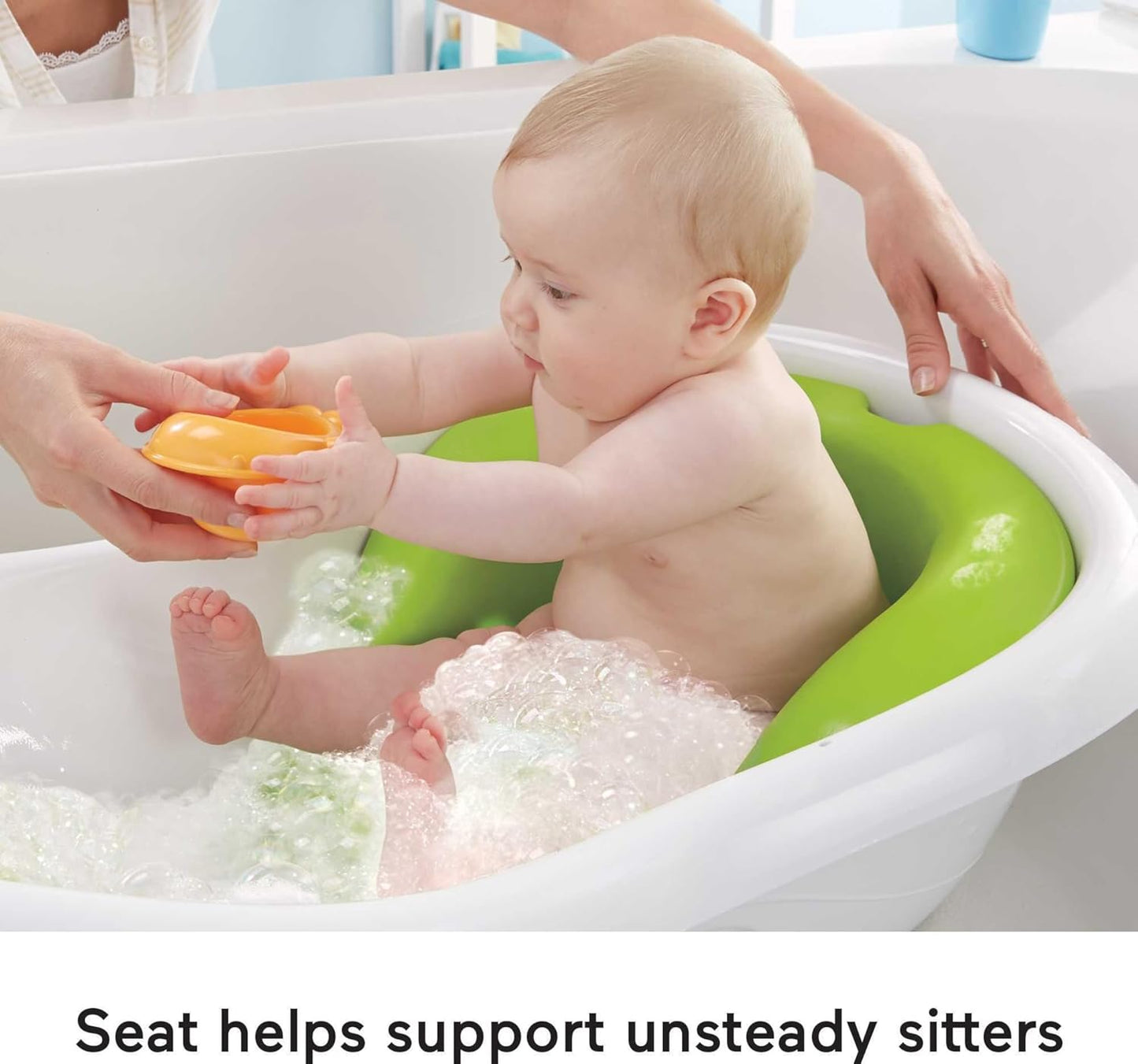 Fisher-Price Baby Bath Tub, 4-in-1 Newborn to Toddler Tub with Bath Toys, Green, Unisex, Plastic
