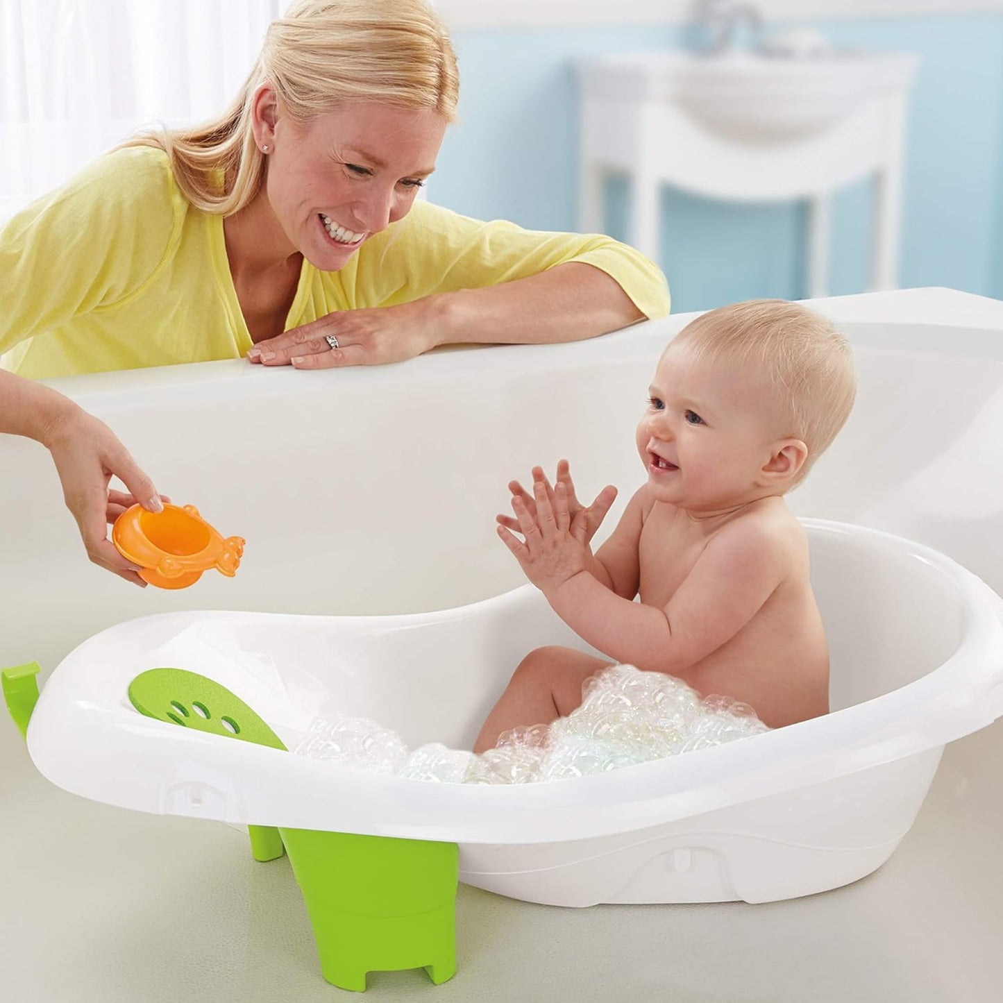 Fisher-Price Baby Bath Tub, 4-in-1 Newborn to Toddler Tub with Bath Toys, Green, Unisex, Plastic