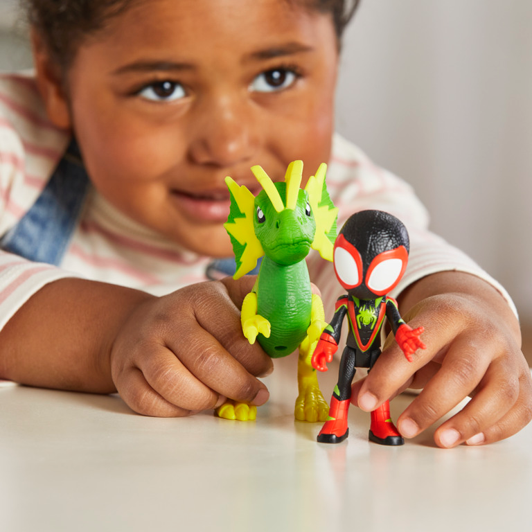 Marvel Spidey and His Amazing Friends Dino-Webs Miles "Spin" Morals Hero and Marvel's Electrosaurus Dino