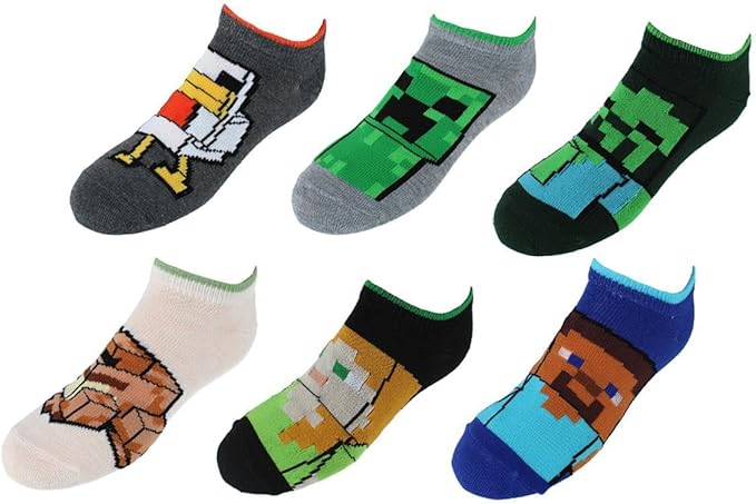 Minecraft Novelty Printed Mix-It-Up Socks 6 Pairs (Boys Size 9-2.5)