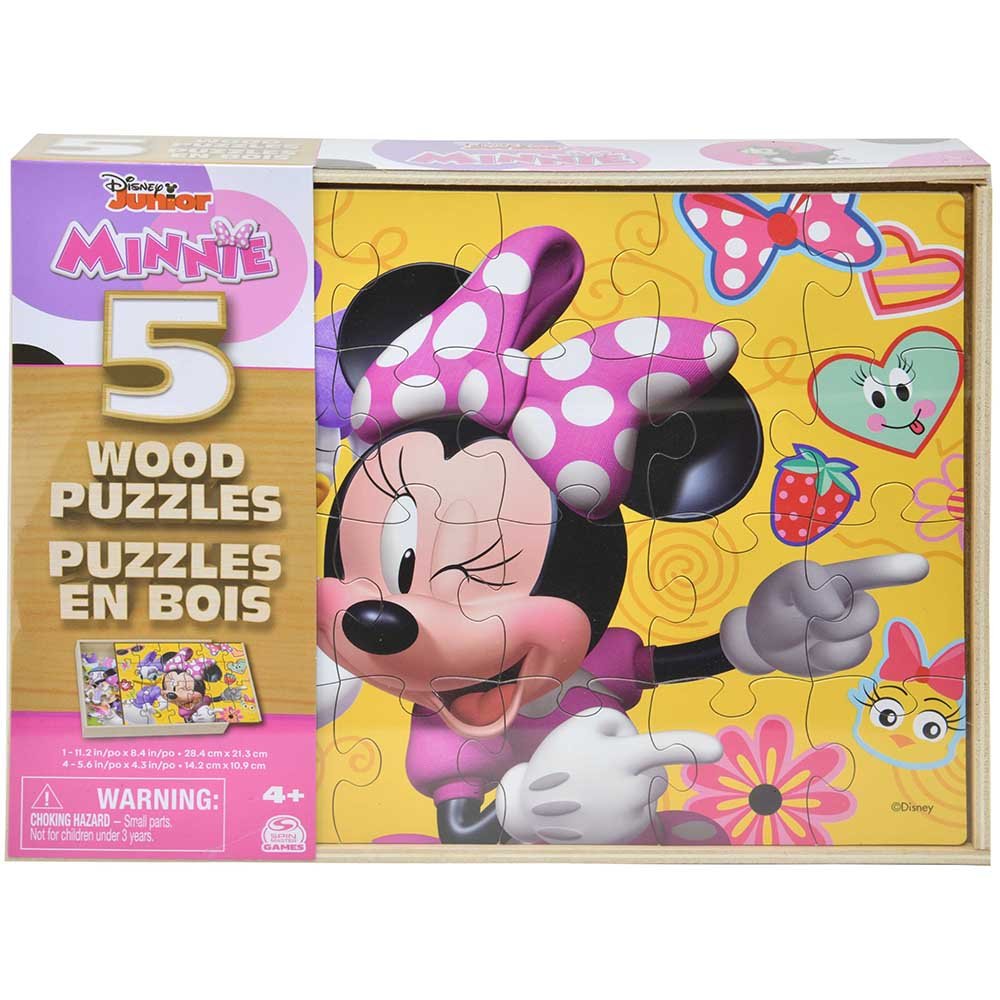 Disney's Minnie Mouse 5-Pack Faux Wood Puzzle Set in Wooden Storage Box