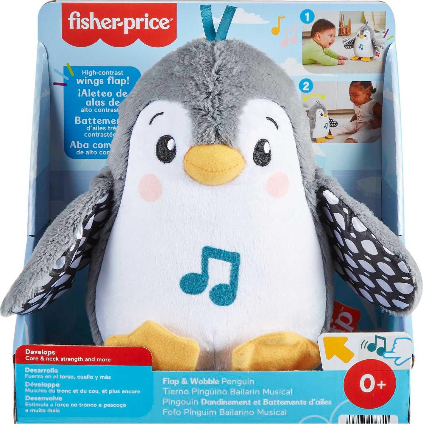Fisher Price Baby Tummy Time Toy Flap & Wobble Penguin Electronic Plush Doll