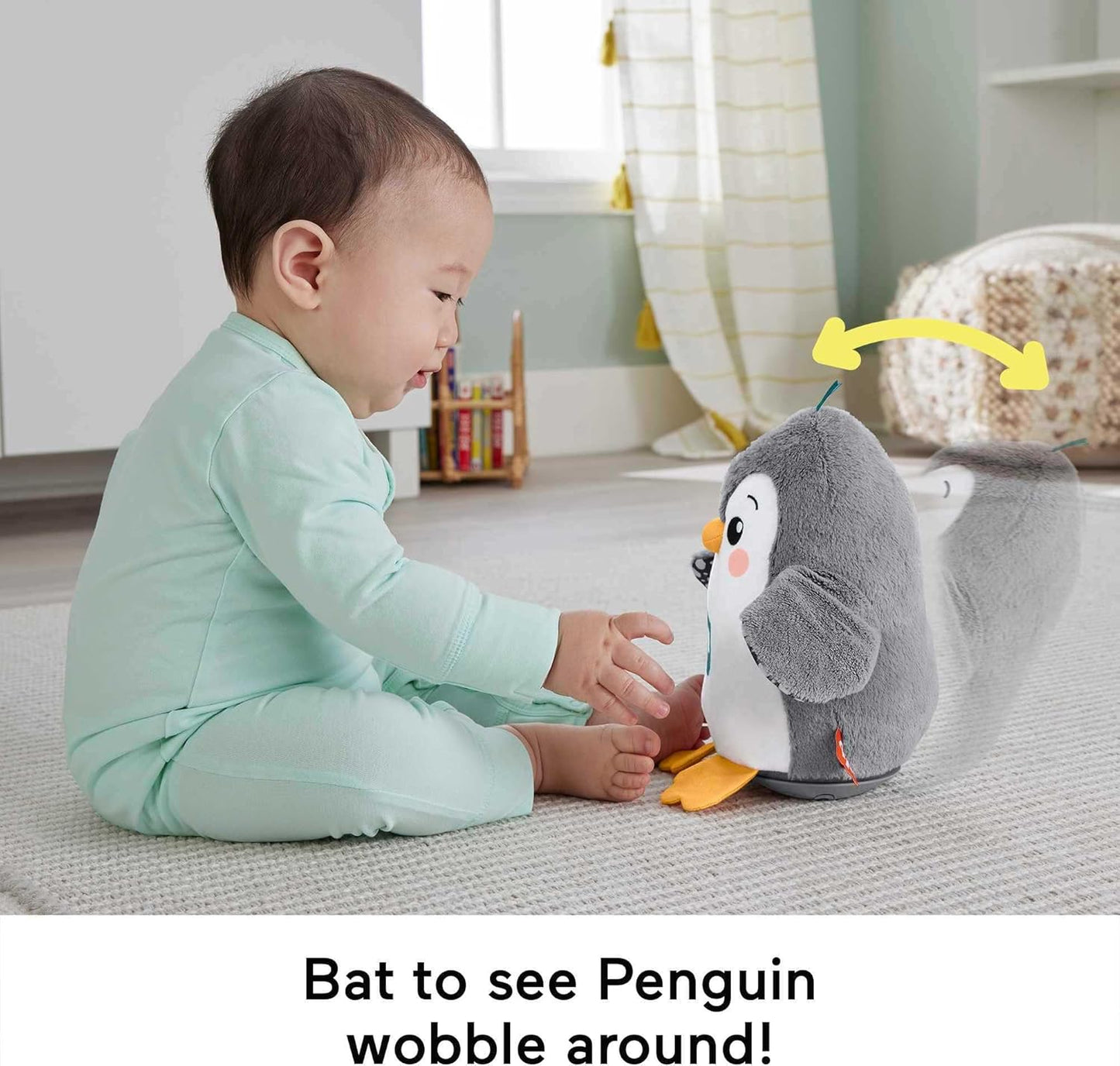 Fisher Price Baby Tummy Time Toy Flap & Wobble Penguin Electronic Plush Doll