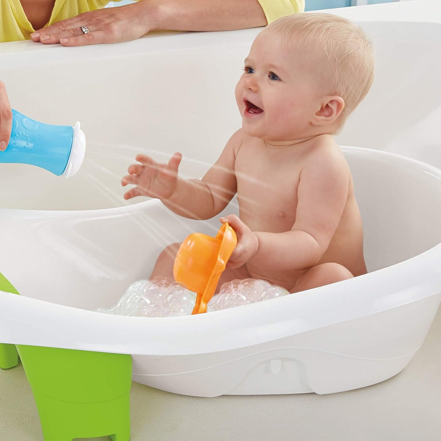 Fisher-Price Baby Bath Tub, 4-in-1 Newborn to Toddler Tub with Bath Toys, Green, Unisex, Plastic