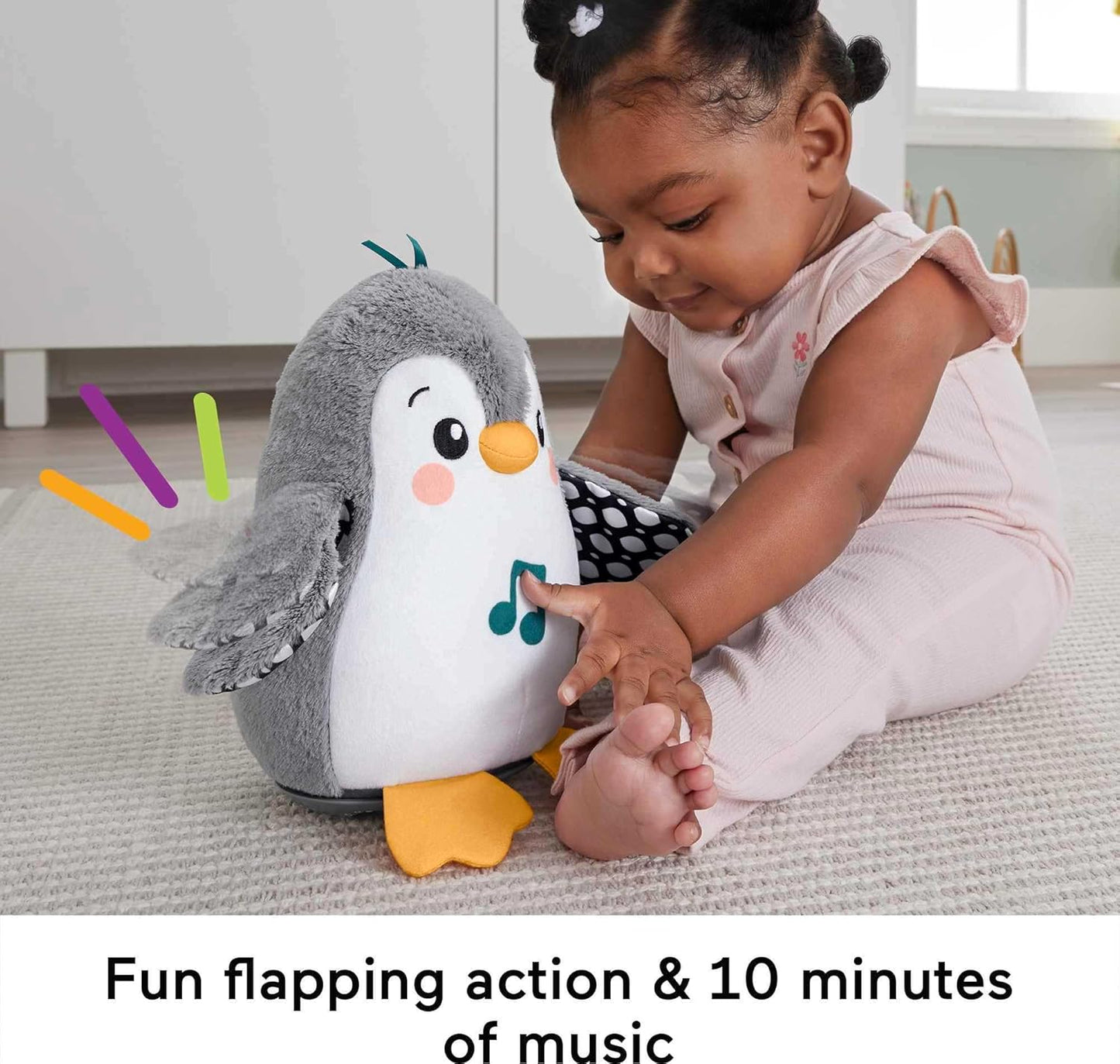 Fisher Price Baby Tummy Time Toy Flap & Wobble Penguin Electronic Plush Doll