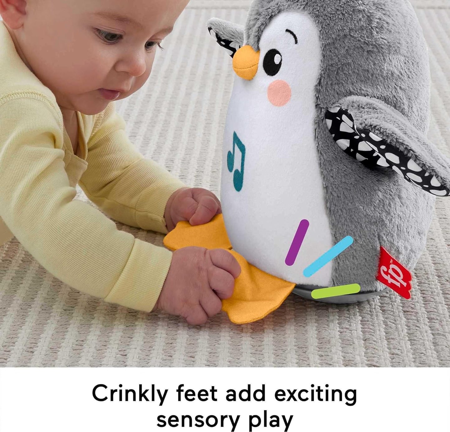 Fisher Price Baby Tummy Time Toy Flap & Wobble Penguin Electronic Plush Doll