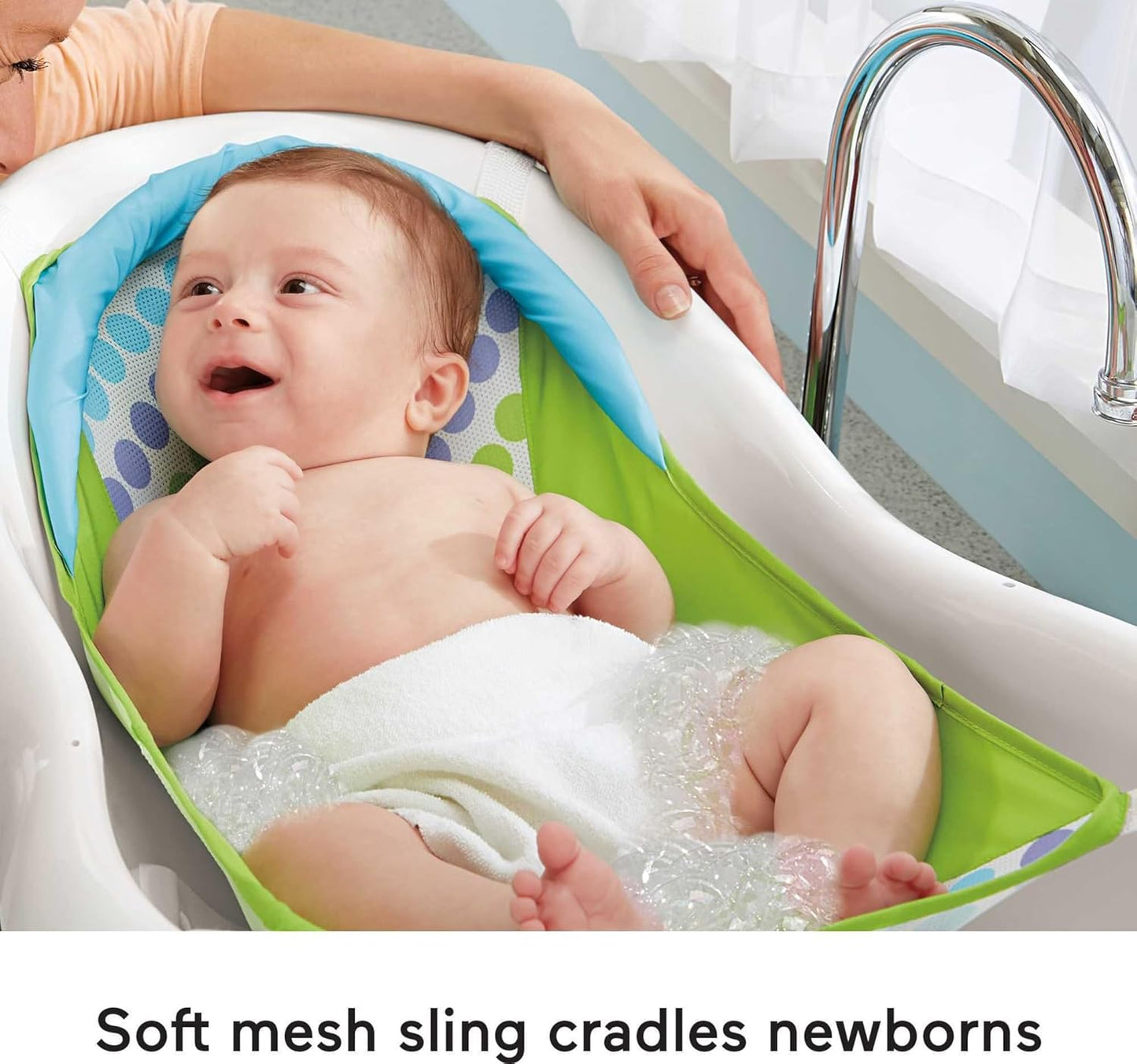 Fisher-Price Baby Bath Tub, 4-in-1 Newborn to Toddler Tub with Bath Toys, Green, Unisex, Plastic