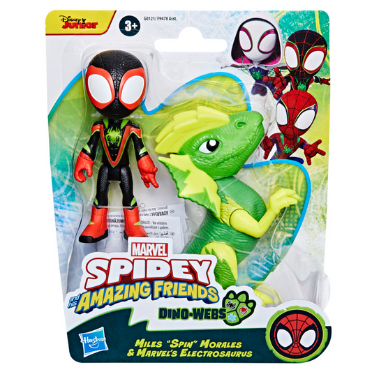 Marvel Spidey and His Amazing Friends Dino-Webs Miles "Spin" Morals Hero and Marvel's Electrosaurus Dino