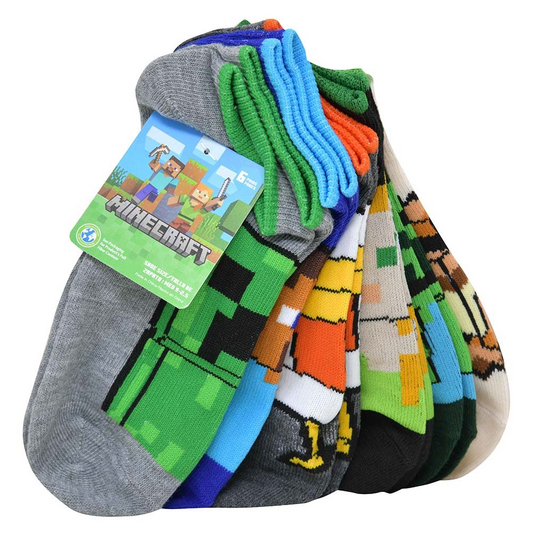 Minecraft Novelty Printed Mix-It-Up Socks 6 Pairs (Boys Size 9-2.5)